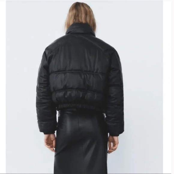 ZARA CROPPED FAUX LEATHER PADDED PUFFER JACKET NWT - Picture 4 of 11